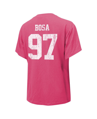 Majestic Women's  Threads Nick Bosa Pink Distressed San Francisco 49ers Name And Number T-shirt In Pink