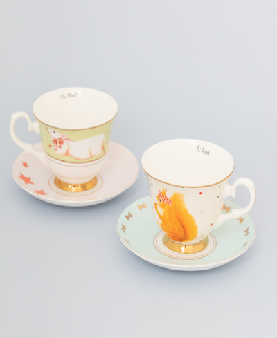 Yvonne Ellen Mouse And Squirrel Cup And Saucer, Set Of 2 In Multi