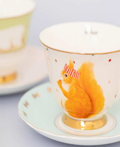 Yvonne Ellen Mouse And Squirrel Cup And Saucer, Set Of 2 In Multi