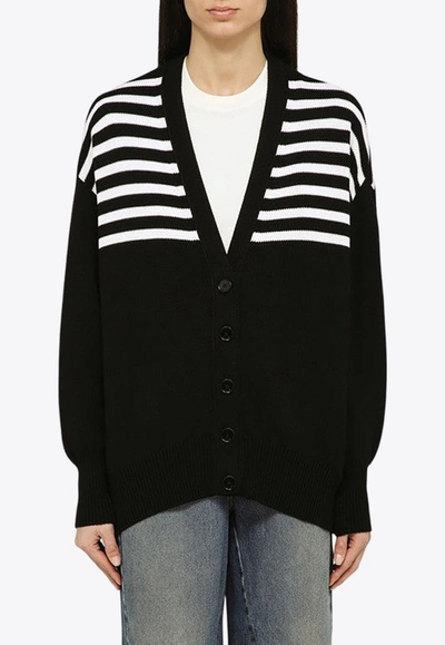 Shop Givenchy 4g Striped Button-up Cardigan In Black