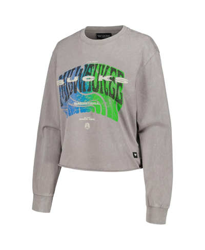 The Wild Collective Gray Milwaukee Bucks Band Cropped Long Sleeve T-shirt In Gray