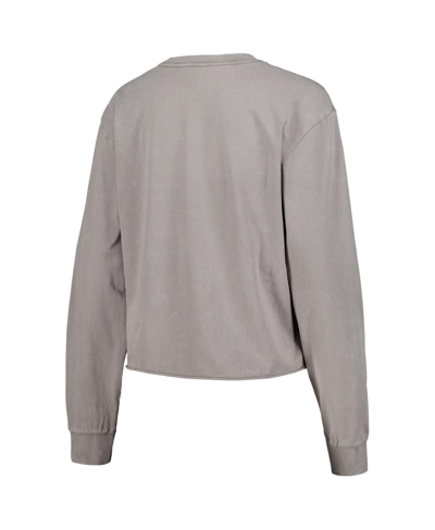 The Wild Collective Gray Milwaukee Bucks Band Cropped Long Sleeve T-shirt In Gray