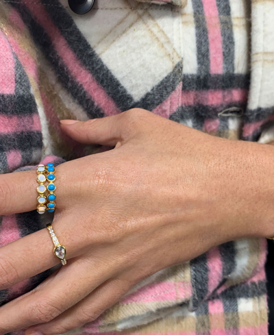 Adornia 14k Gold Plated Imitation Turquoise Cabochon Eternity Ring In Gold