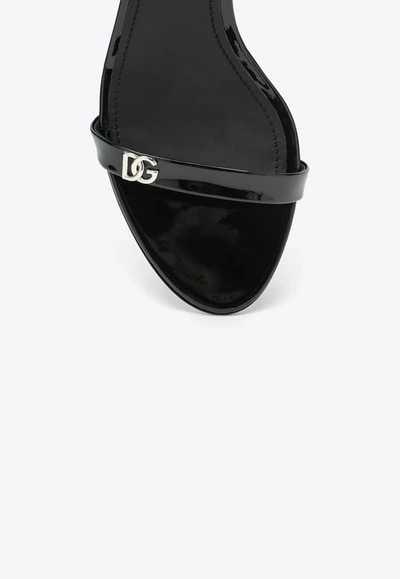 Shop Dolce & Gabbana 60 Logo-plaque Patent-leather Sandals In Black