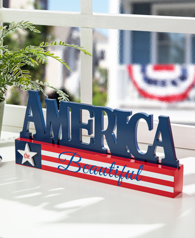 Glitzhome 14" L Patriotic, Americana Wooden America Table Decor In Multi