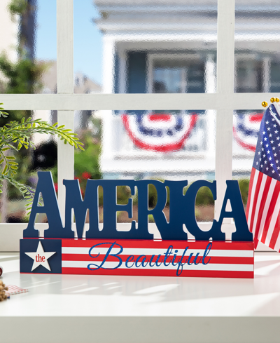Glitzhome 14" L Patriotic, Americana Wooden America Table Decor In Multi