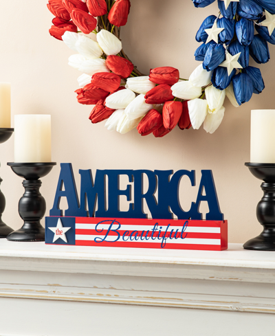 Glitzhome 14" L Patriotic, Americana Wooden America Table Decor In Multi