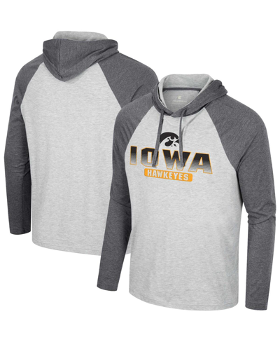 Shop Colosseum Men's  Heather Grey Iowa Hawkeyes Hasta La Vista Raglan Hoodie Long Sleeve T-shirt In Heather Gray