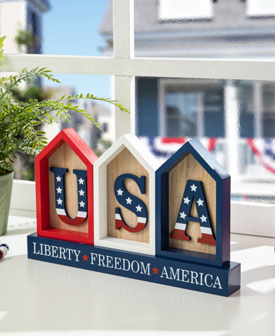 Glitzhome 13" L Patriotic, Americana Wooden House-shaped Table Decor In Multi