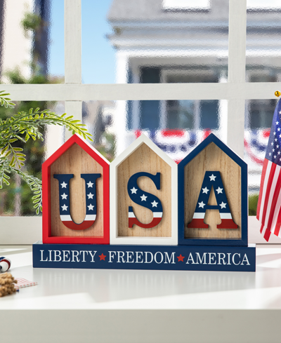 Glitzhome 13" L Patriotic, Americana Wooden House-shaped Table Decor In Multi