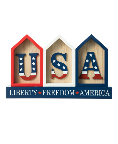 Glitzhome 13" L Patriotic, Americana Wooden House-shaped Table Decor In Multi