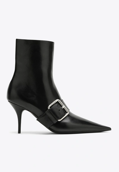 Shop Balenciaga 80 Buckle-detailed Leather Ankle Boots In Black