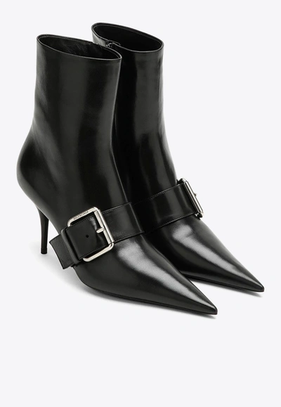 Shop Balenciaga 80 Buckle-detailed Leather Ankle Boots In Black