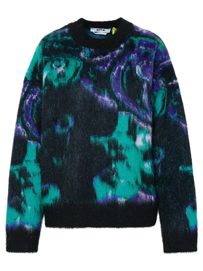 Shop Msgm Black Brushed Mohair Blend Sweater In Green