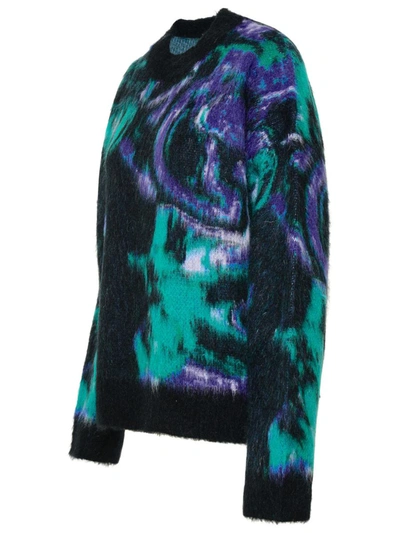 Shop Msgm Black Brushed Mohair Blend Sweater In Green