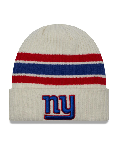 Shop New Era Men's  Cream New York Giants Team Stripe Cuffed Knit Hat