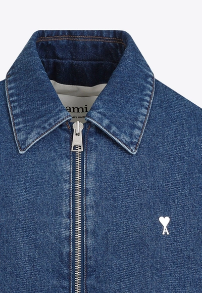 Shop Ami Alexandre Mattiussi Adc Zipped Denim Jacket In Blue