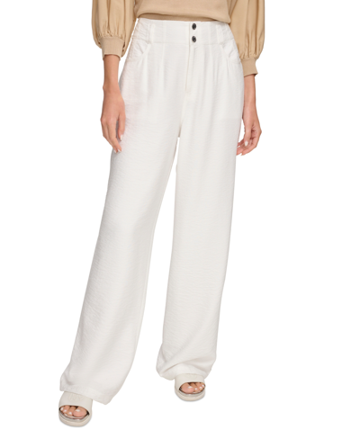 Shop Dkny Women's Top-stitched Crinkle Trousers In White