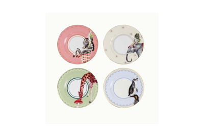 Shop Yvonne Ellen Carnival Animal Tea Plates, Set Of 4 In Multi