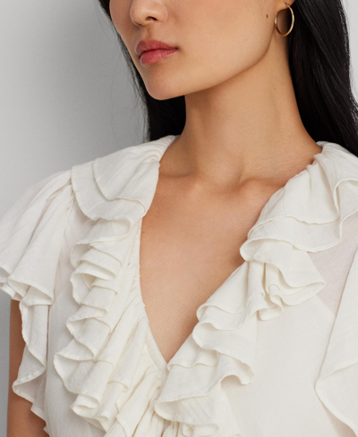 Shop Lauren Ralph Lauren Women's Ruffle-trim Gauze Flutter-sleeve Shirt In Mascarpone Cream