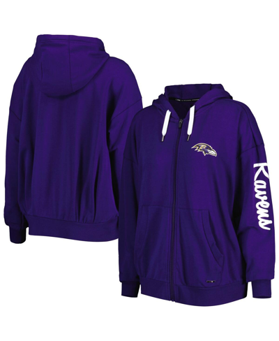Shop Msx By Michael Strahan Women's  Purple Baltimore Ravens Emerson Lightweight Full-zip Hoodie