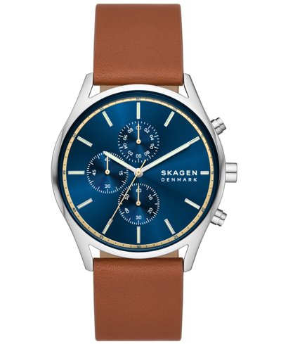 Shop Skagen Men's Hoist Chronograph Brown Leather Watch 42mm