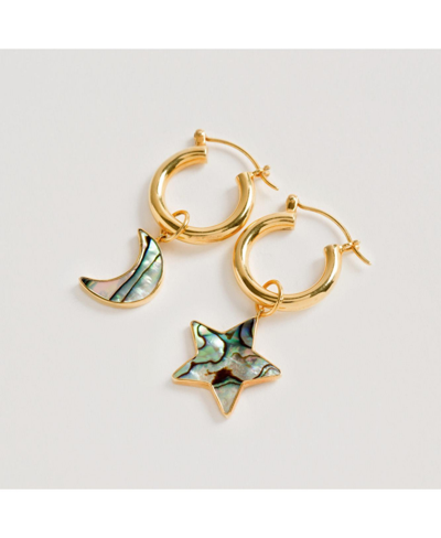 Shop Freya Rose Mini Hoops With Paua Star And Moon In Gold