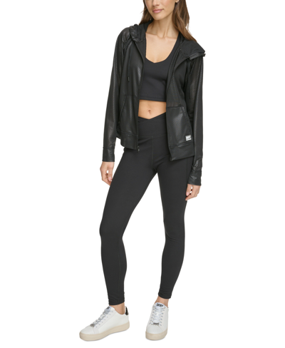 Shop Dkny Sport Women's Honeycomb Mesh Full-zip Hoodie In Black