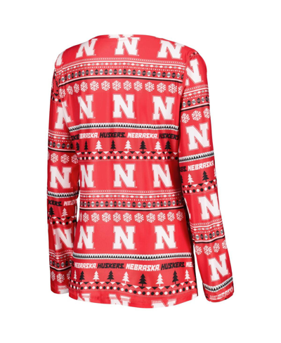Shop Concepts Sport Women's  Scarlet Nebraska Huskers Holiday Long Sleeve T-shirt And Pants Sleep Set