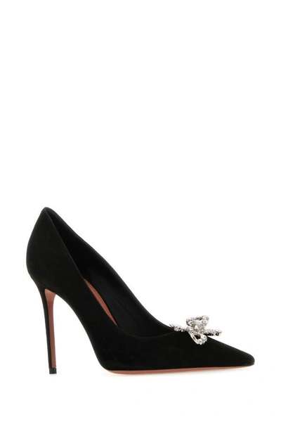 Shop Amina Muaddi Woman Black Suede Rosie Pumps