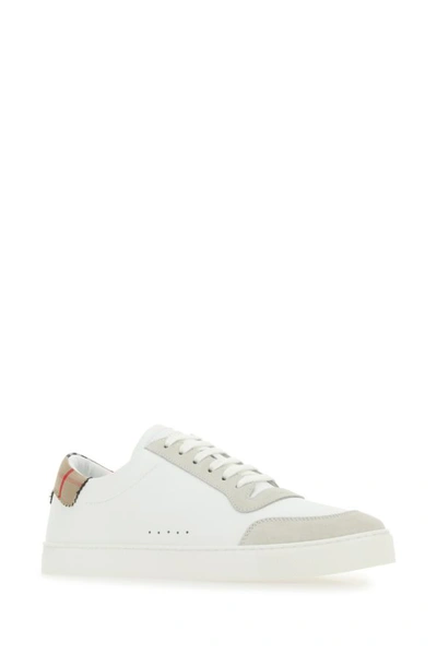 Shop Burberry Man Two-tone Leather And Suede Sneakers In Multicolor