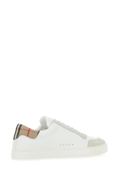 Shop Burberry Man Two-tone Leather And Suede Sneakers In Multicolor