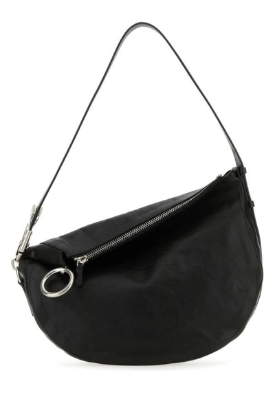Shop Burberry Woman Black Leather Knight Medium Shoulder Bag