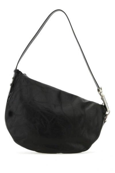 Shop Burberry Woman Black Leather Knight Medium Shoulder Bag