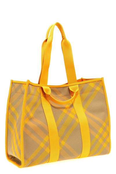 Shop Burberry Women Check Shopping Bag In Yellow