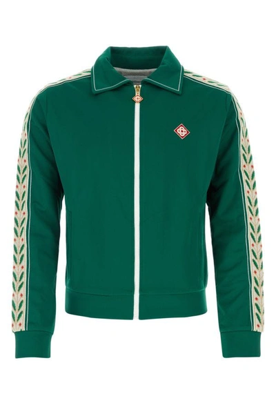 Shop Casablanca Man Emerald Green Polyester Blend Sweatshirt