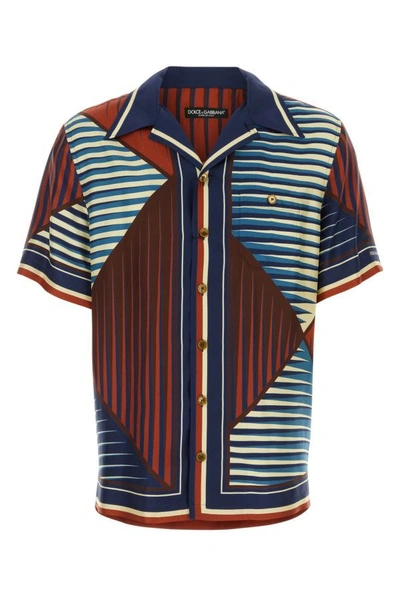 Shop Dolce & Gabbana Man Printed Silk Shirt In Multicolor