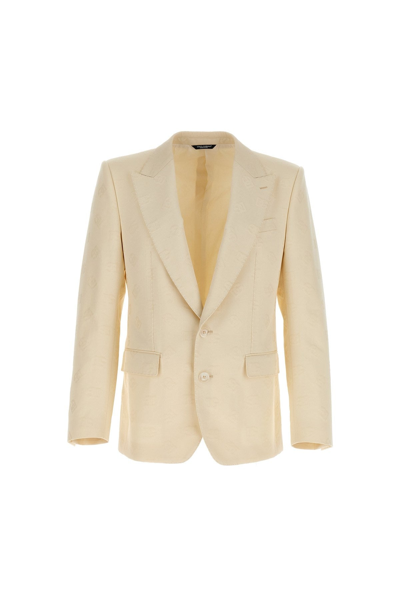 Shop Dolce & Gabbana Men 'dg Monogram' Single Breast Jacquard Blazer Jacket In White