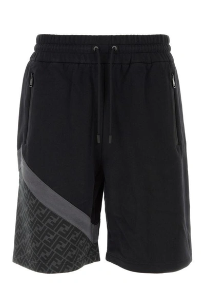 Shop Fendi Man Black Cotton Blend Bermuda Shorts