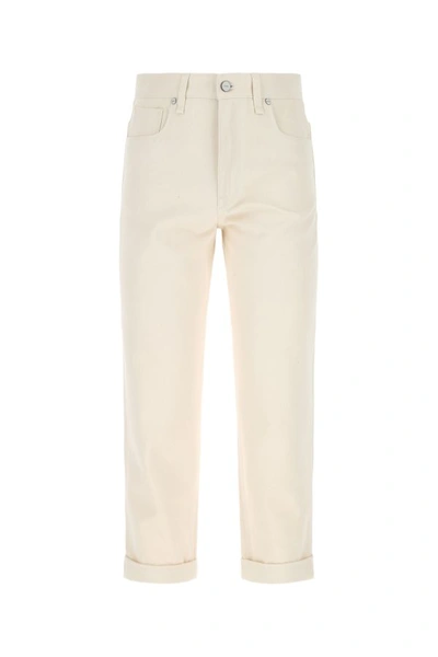 Shop Fendi Man Ivory Denim Jeans In White