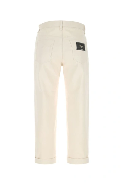 Shop Fendi Man Ivory Denim Jeans In White