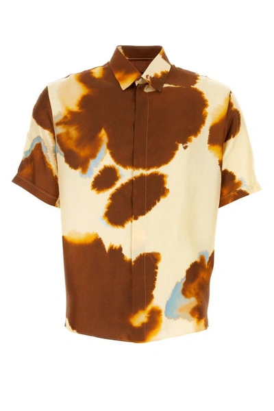 Shop Fendi Man Printed Satin Shirt In Multicolor