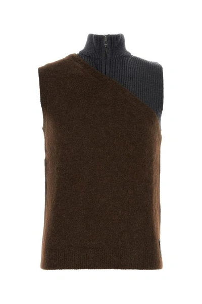 Shop Fendi Man Two-tone Stretch Wool Blend Vest In Multicolor