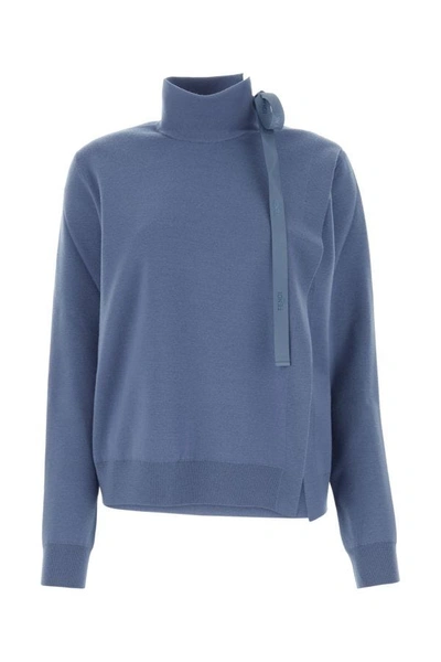Shop Fendi Woman Air Force Blue Stretch Wool Blend Sweater