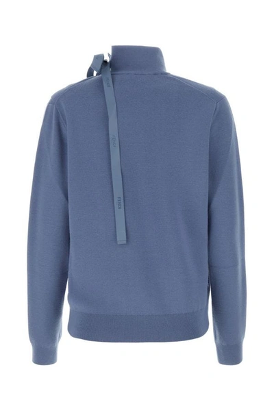 Shop Fendi Woman Air Force Blue Stretch Wool Blend Sweater