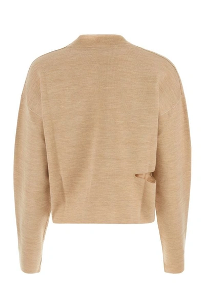 Shop Fendi Woman Beige Wool Blend Reversible Sweater In Brown