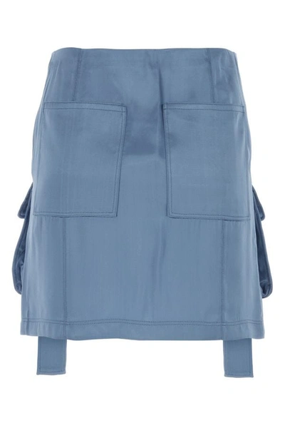Shop Fendi Woman Cerulean Blue Satin Mini Skirt