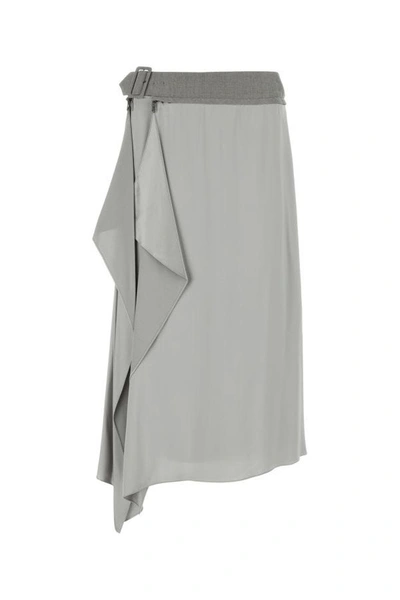Shop Fendi Woman Grey Satin Skirt In Gray