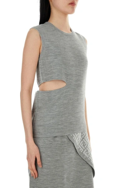 Shop Fendi Woman Grey Wool Blend Top In Gray
