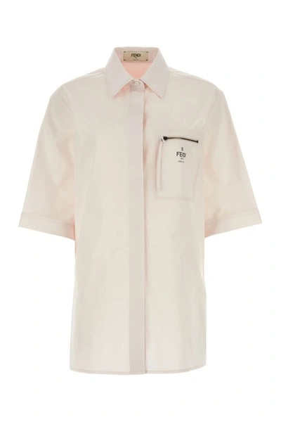 Fendi Poplin Shirt With Folded Sleeves And Lateral Slits In Pink